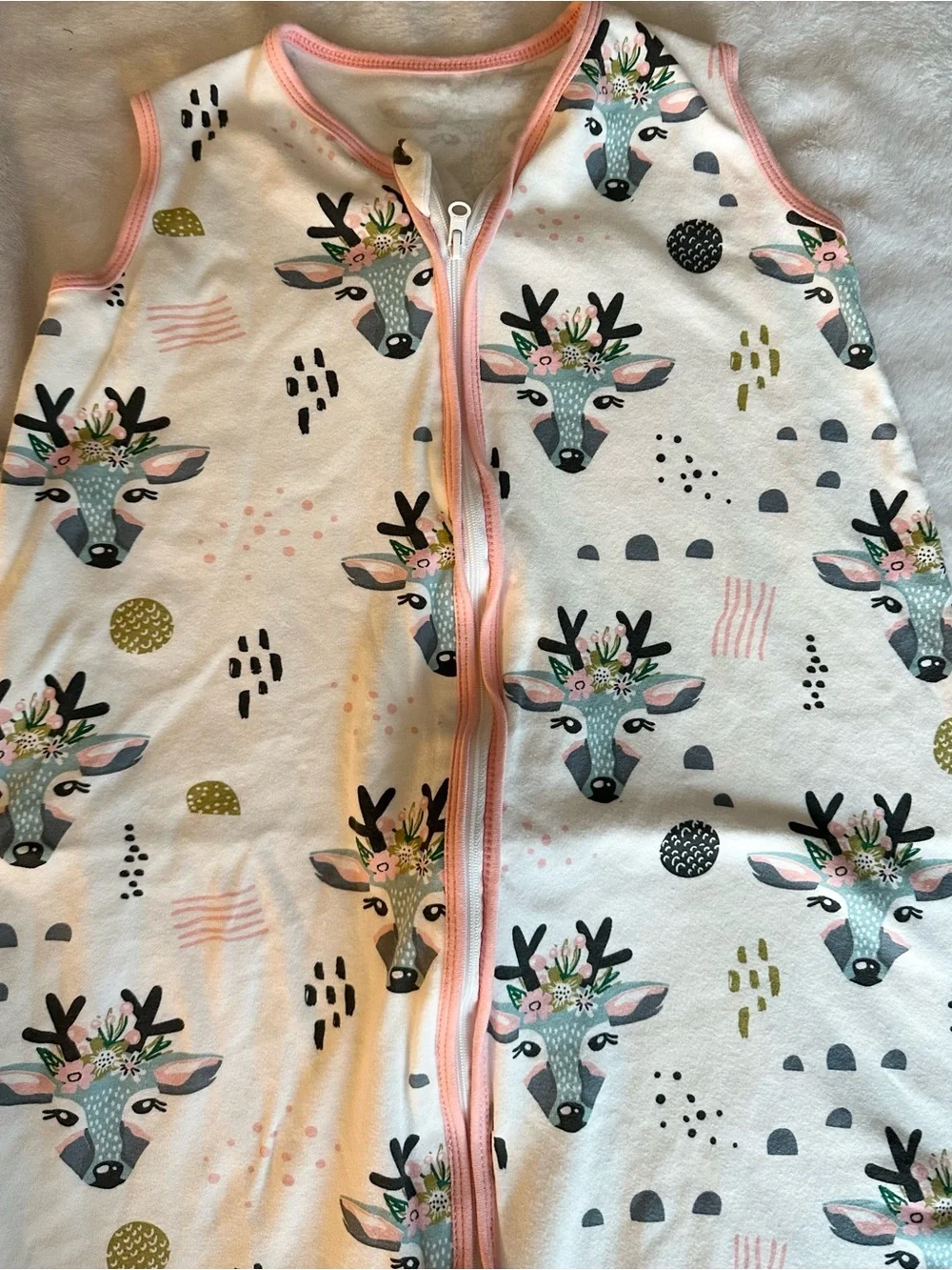 Floral Deer Sleep Sack - Pink Trim
